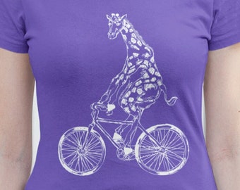 Giraffe Cycling Bicycle Women's T-Shirt Gift for Her Girlfriend Gift for Biking Birthday Gifts for Mom Biker Wife Gift Bicycling SEEMBO