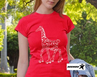 Giraffe Skater Skating Roller Skates Women's T-Shirt Gift for Her Skater Derby Wife Gift Girlfriend Gift for Birthday Gift for Women SEEMBO