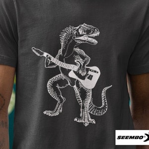 Dinosaur Playing Guitar T-Shirt Gift for Him Guitar Shirt Boyfriend Gift Musician Gift Husband Gift Christmas Gifts for Men SEEMBO