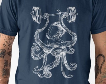 Octopus Workout Barbells Unisex T-Shirt Boyfriend Gift Fitness Tee Gym Shirt Lifting T-Shirt Christmas Gifts Barbell Tee Weight Shirt SEEMBO