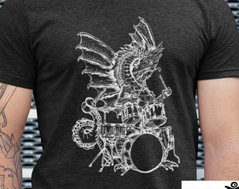 Dragon Playing Drums Men's Tri-Blend T-Shirt Gift for Him Dragon Shirt Boyfriend Gift Husband Gift for Birthday Christmas Gifts SEEMBO