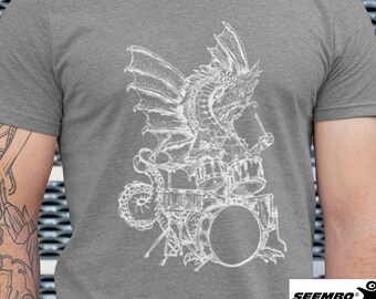 Dragon Playing Drums Men's Tri-Blend T-Shirt Gift for Him Boyfriend Gift for Birthday Husband Gift Drummer Shirt Christmas Gifts SEEMBO