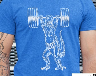 Dinosaur Weight Lifting Barbells Men's Tri-Blend Workout T-Shirt Boyfriend Gift Fitness Tee Gym Shirt Christmas Gifts Barbell Shirt SEEMBO