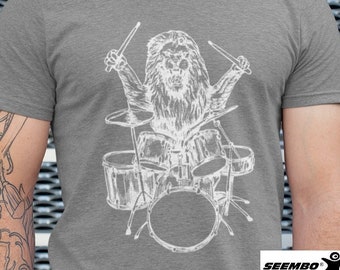 Lion Playing Drums Men's Tri-Blend T-Shirt Gift for Him Drummer Shirt Boyfriend Gift Husband Gift for Birthday Christmas Gifts Tee SEEMBO