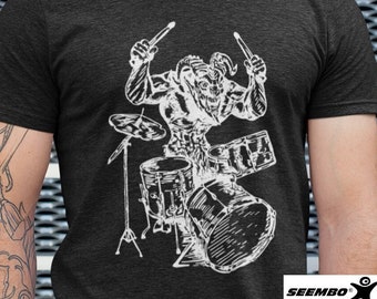 Devil Playing Drums Men's Tri-Blend T-Shirt Gift for Him Drummer Shirt Boyfriend Gift Husband Gift for Birthday Christmas Gifts SEEMBO