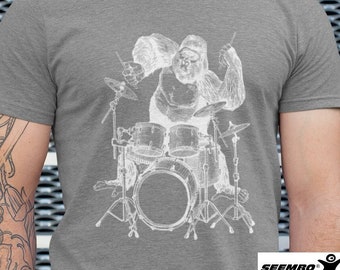 Gorilla Playing Drums Men's T-Shirt Tri-Blend Gift for Him Boyfriend Gift for Birthday Drummer Shirt Husband Gift Musician Gifts SEEMBO