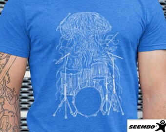 Jellyfish Playing Drums Men's T-Shirt Tri-Blend Gift for Him Boyfriend Gift for Birthday Drummer Husband Gift Music Gifts for Men SEEMBO