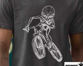 Alien Cycling Bicycle Men T-Shirt Gift for Him Bicycling Shirt Boyfriend Gift Christmas Gifts for Men Husband Gift Mens Gift Tee SEEMBO