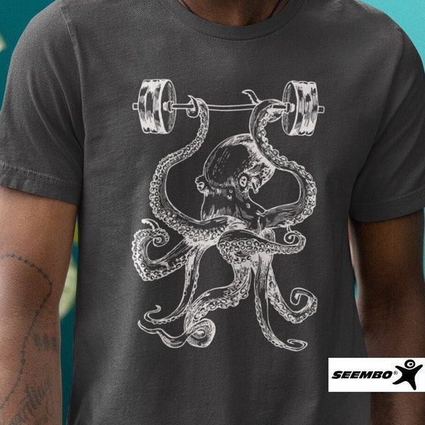 Octopus Workout Barbells Unisex T-Shirt Boyfriend Gift Fitness Tee Gym Shirt Lifting T-Shirt Christmas Gifts Barbell Tee Weight Shirt SEEMBO