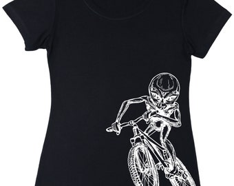 Alien Cycling Bicycle Women's T-Shirt Gift for Her Girlfriend Gift for Birthday Bicycling Shirt Wife Gift Bike Tee Gifts for Mom SP SEEMBO
