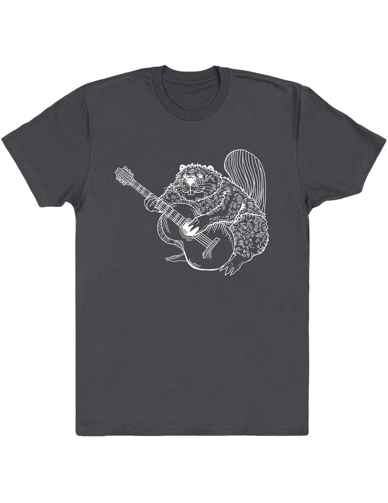 Beaver Playing Guitar Funny T-Shirt Gift for Men Cute Animal Shirt Guitar Lover Cool Rock Band Music Tshirt Awesome Forest Nature Tee SEEMBO