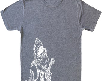 Shark Playing Guitar T-Shirt, Funny Guitarist Shirt for Men, Rock Gifts, Musician Shirt, Music Lover Gift, Guitar Shirts, Fish Shirt SEEMBO