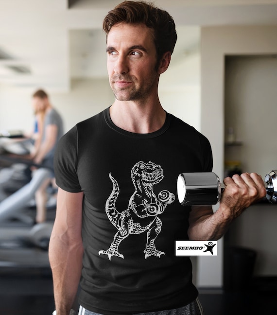 Dinosaur Weight Lifting Dumbbells Men T-shirt Boyfriend Gift