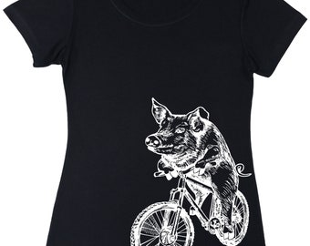 Pig Cycling Bicycle Women's T-Shirt Gift for Her Girlfriend Gift Birthday Bicycling Shirt Wife Bike Gift Pig Tee Gifts for Mom SP SEEMBO
