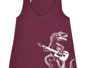 Dinosaur Playing Guitar Women's Tank Top Tri-Blend Gift for Her, Musician Girlfriend Gift, Gifts for Mom, Wife Gift for Birthday SEEMBO