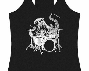 Octopus Playing Drums Women's Tri-Blend Tank Top Gift for Girlfriend Wife Gift for Her Music Gifts for Mom Birthday Musician Gift SEEMBO