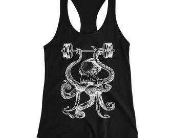 Octopus Weight Lifting Barbells, Women's Tank Top, Funny Gym Workout Gift SEEMBO