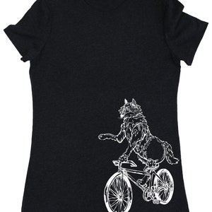 Wolf Cycling Bicycle T-shirt, Funny Biking Shirt for Women, Bike Shirt, Biker Tshirt, Animal Lover Gifts, Cyclist Gift, Riding Shirt SEEMBO