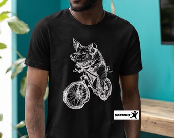 Pig Riding Bike T-Shirt: Funny Biker Hog Cycling Tee