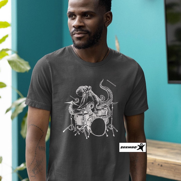 Camiseta de pulpo tocando la batería, divertida camiseta de baterista para hombre, camisetas de rock, regalo para músicos, camisetas para amantes de la música, camiseta de playa, regalos de batería SEEMBO