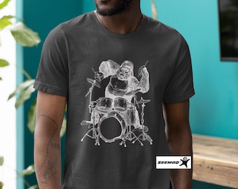 Funny Gorilla Drummer T-Shirt, Rock Music Animal Lover Gift SEEMBO