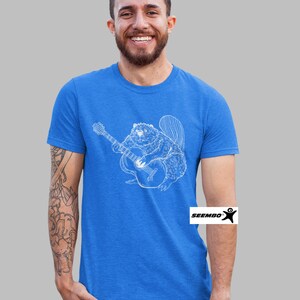 Beaver Playing Guitar Funny T-Shirt Gift for Men Cute Animal Shirt Guitar Lover Cool Rock Band Music Tshirt Awesome Forest Nature Tee SEEMBO