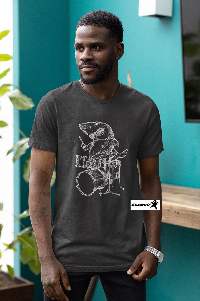 Shark Playing Drums Tshirt, Funny Drummer Shirt for Men, Cool Drumming