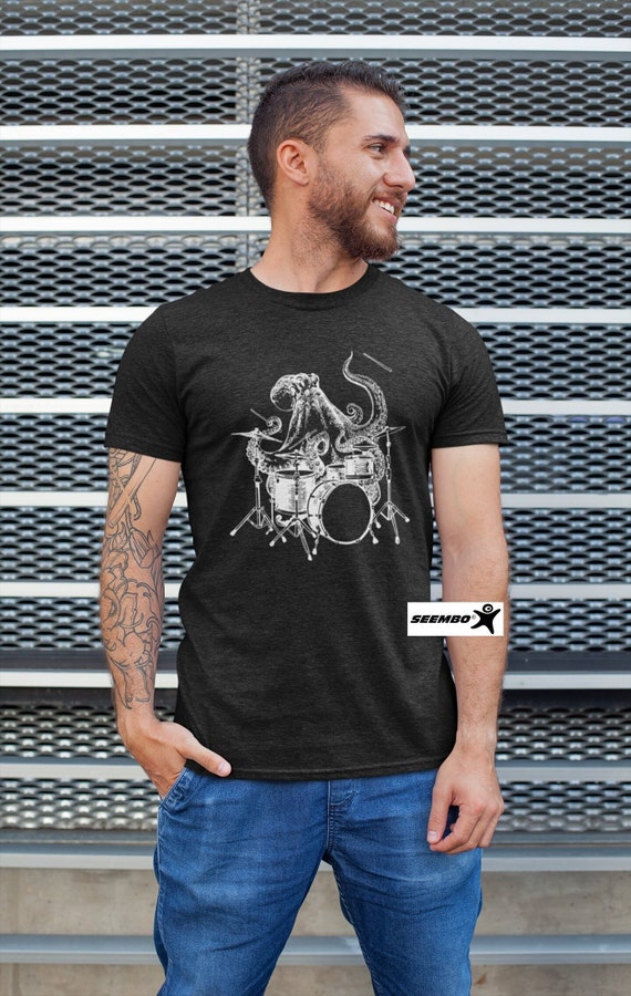 Seembo Shark Playing Drums T-Shirt Ocean Drummer Beach Gift Seembo Shark Playing Drums T-Shirt Ocean Drummer Beach Gift