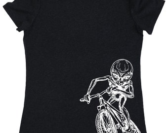 Alien Cycling Bicycle Women's T-Shirt Tri-Blend Gift for Her Alien Shirt Girlfriend Gift Cycling Tee Wife Gift Birthday Mom Gifts SP SEEMBO