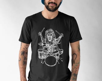 Lion Drummer T-Shirt: Funny Animal Rock Musician Gift