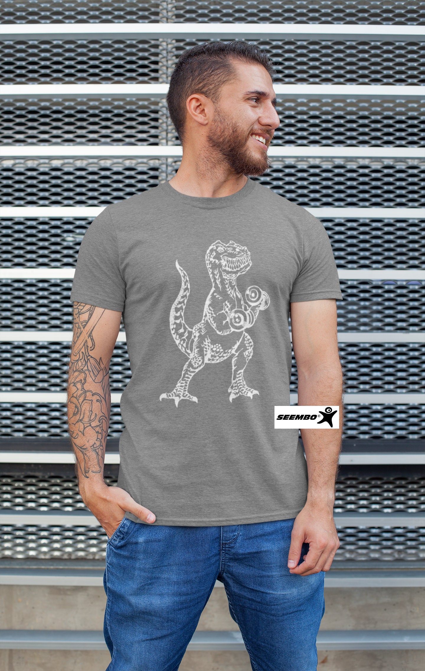 Dinosaur Weight Lifting Dumbbells Men T-shirt Boyfriend Gift