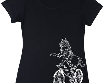 Wolf Cycling Bicycle Women's T-Shirt Poly-Cotton Gift for Her Mom Gift for Birthday Biking Gift for Girlfriend Biker Wife Gifts SEEMBO