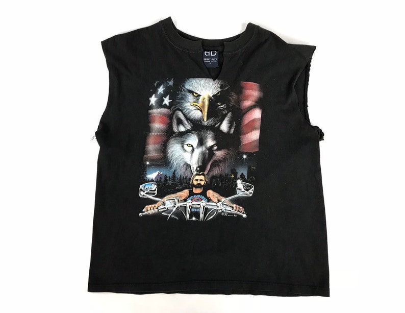 Mens Grim Reaper Riding Motorcycle Skull Denim Sleeveless Cutoff Biker Shirt