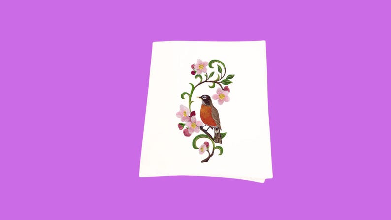 Michigan State Bird Robin & Apple Blossom Medley - Tea Towel - Etsy