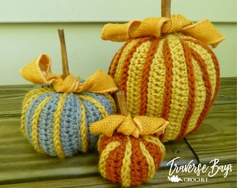 Crochet Pumpkin Pattern, 3 Sizes, Fall Decor (PDF Download)