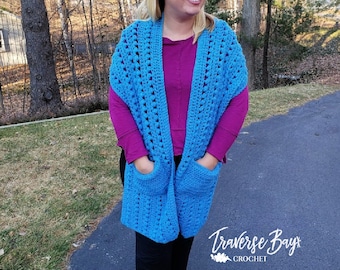 Crochet Beaded Pocket Scarf Shawl Pattern (PDF Download)
