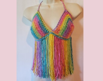 Patrón de bralette de crochet para fiesta con flecos (PDF, descarga instantánea) - MI designer