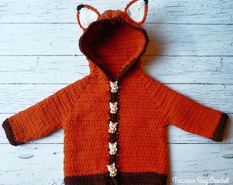 Gehäkelte Fuchs Baby Strickjacke Muster, 0-12 m (PDF-Muster)