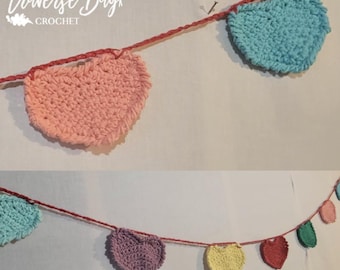 Motif de guirlande de coeurs au crochet PDF à téléchargement instantané, créateur de MI, Saint-Valentin