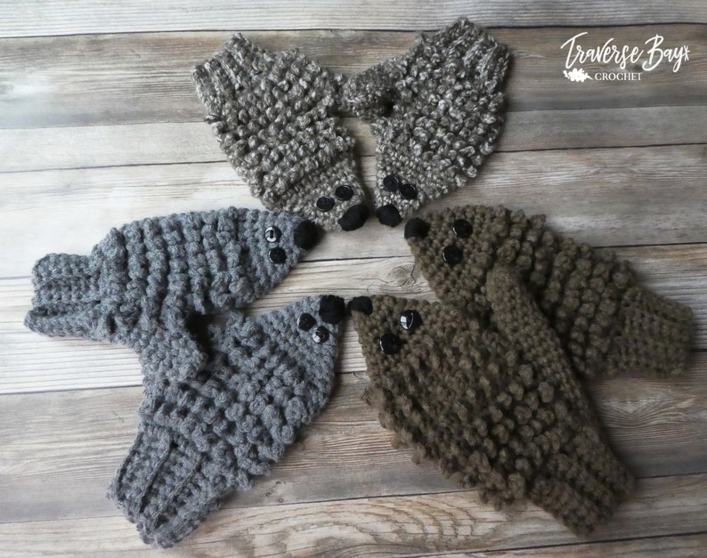 Crochet Adult Hedgehog Animal Mitten Pattern PDF Instant Etsy