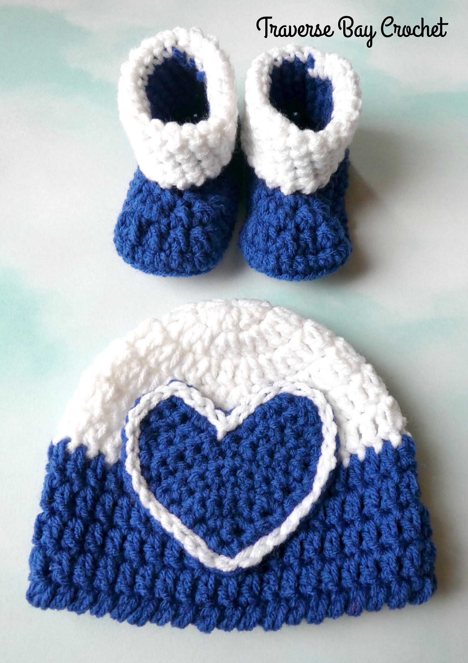 Newborn Darla Baby Heart Hat Beanie Bootie Pattern Set Easy Etsy