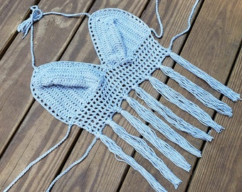 Patrón de bralette de crochet bohemio con flecos en PDF, descarga instantánea, MI designer
