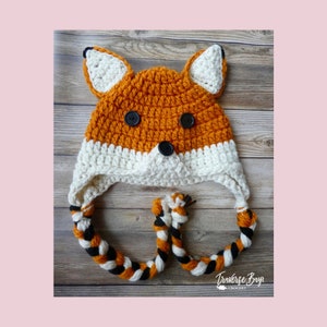 Crochet Woodland Fox Hat Pattern, Braided Earflap (PDF Download)