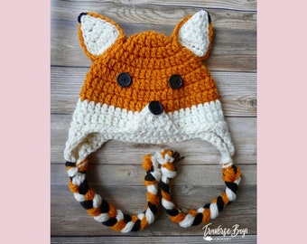 Crochet Woodland Fox Hat Pattern, Braided Earflap (PDF Download)