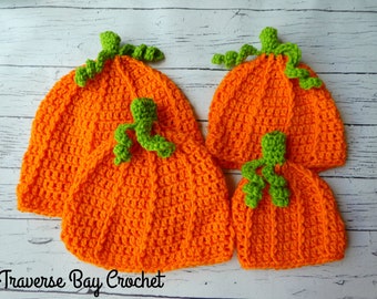 Crochet Pumpkin Beanie Hat Pattern, Baby-Adult 4 Sizes (PDF Pattern)