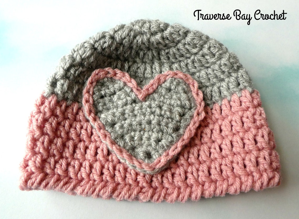 Newborn Darla Baby Heart Hat Beanie Bootie Pattern Set Easy Etsy