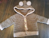 Newborn baby bear cardigan sweater boy girl gift present handmade baby shower present