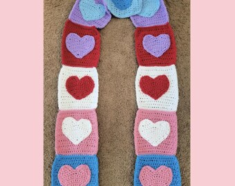 Crochet Heart Scarf Pattern MI designer Valentine's