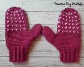 Adult crochet Snow Day Mittens pattern faux knit style PDF instant download present gift craft shows MI designer