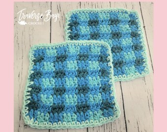 Crochet Plaid dishcloth pattern PDF Instant Download gift present craft shows MI Designer